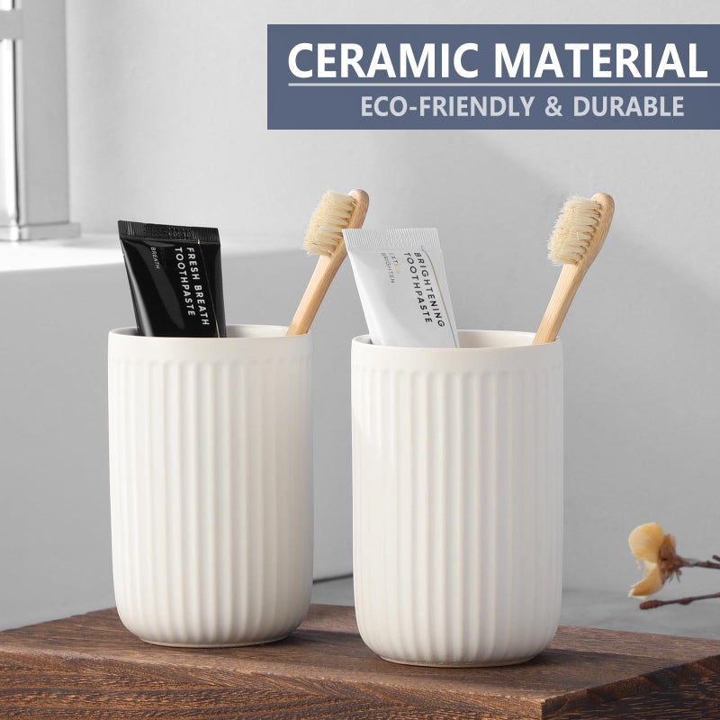 BSDISP White Toothbrush Holders for Bathrooms - 1 Cups Ceramic Toothbrush Toothpaste Holders  White Bathroom Tumbler Cups Reusable Toothbrush Mouthwash Cup  Bathroom Counter Organizer. - Image 4